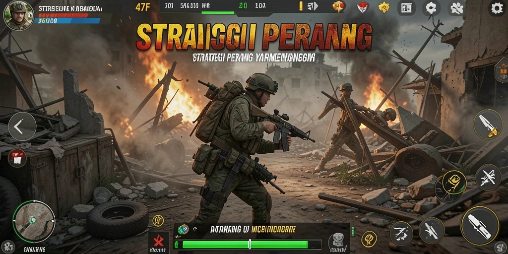 Tampilan gameplay 47F yang menampilkan pertempuran strategi yang epik.