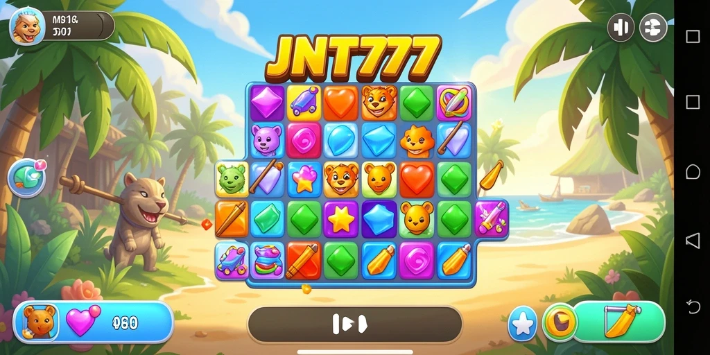 Tampilan gameplay seru dari JNT777 di dunia Match-3.
