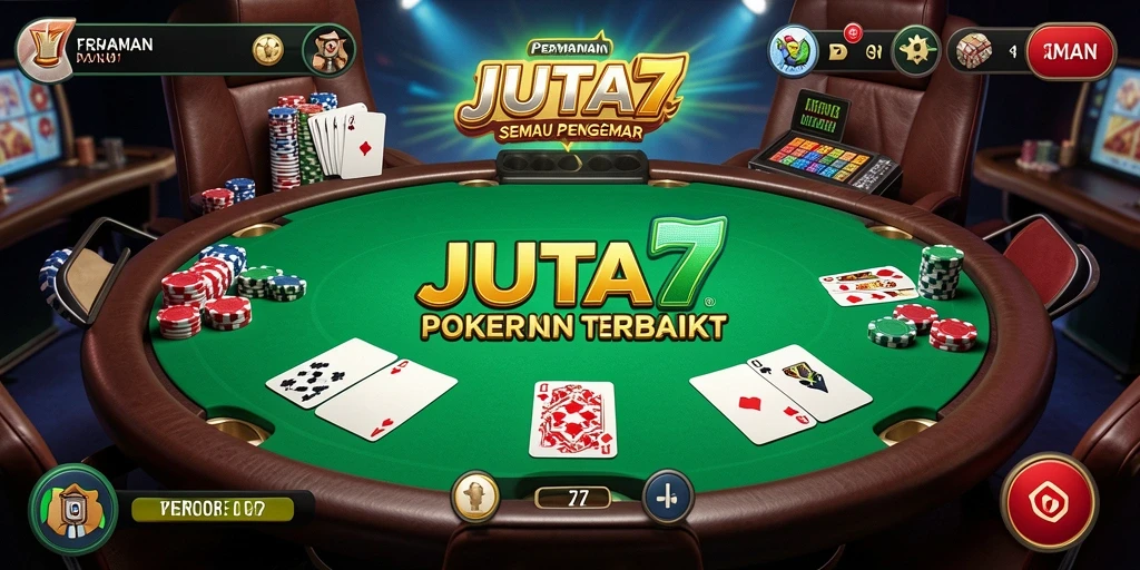 Tampilan gameplay JUTA7 dengan suasana poker yang mendebarkan.