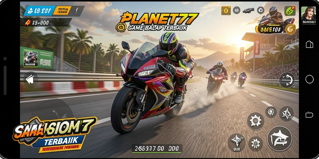 Tampilan menarik dari gameplay balap motor di PLANET77.